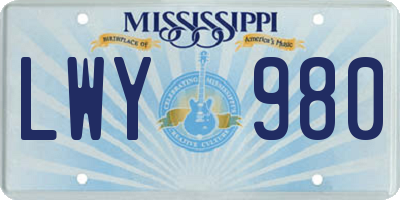 MS license plate LWY980