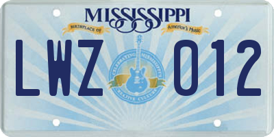 MS license plate LWZ012