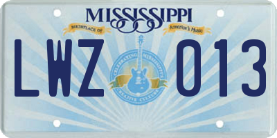 MS license plate LWZ013