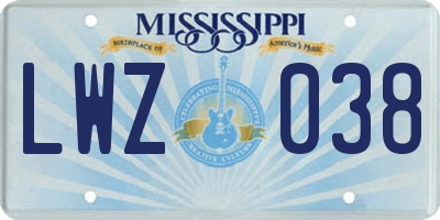 MS license plate LWZ038