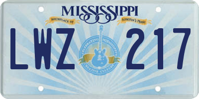 MS license plate LWZ217