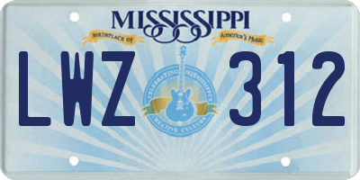MS license plate LWZ312
