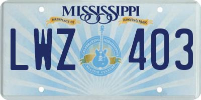 MS license plate LWZ403