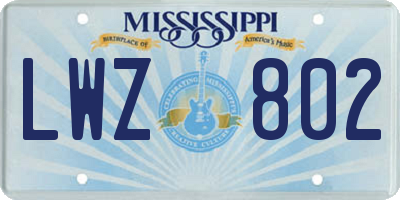 MS license plate LWZ802