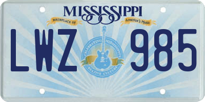 MS license plate LWZ985