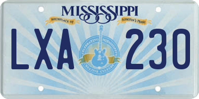 MS license plate LXA230
