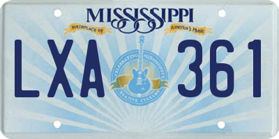 MS license plate LXA361