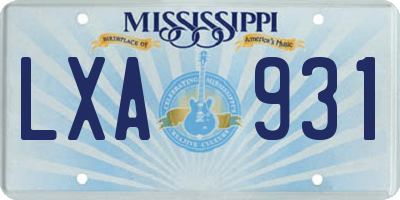 MS license plate LXA931