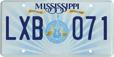 MS license plate LXB071