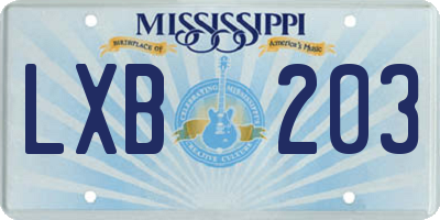MS license plate LXB203