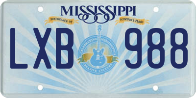 MS license plate LXB988