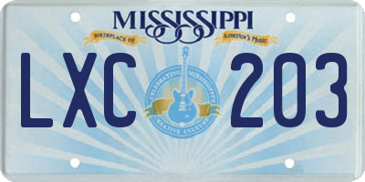 MS license plate LXC203