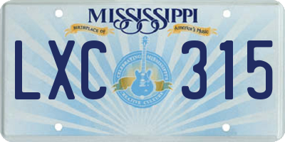 MS license plate LXC315