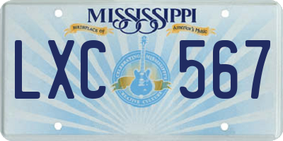MS license plate LXC567