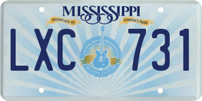 MS license plate LXC731