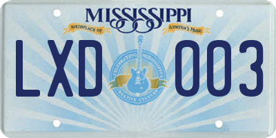 MS license plate LXD003