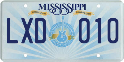 MS license plate LXD010