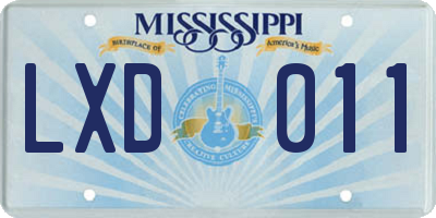 MS license plate LXD011