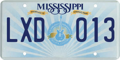MS license plate LXD013