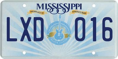 MS license plate LXD016