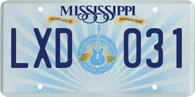 MS license plate LXD031