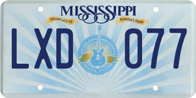 MS license plate LXD077