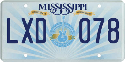 MS license plate LXD078