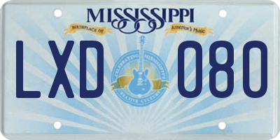 MS license plate LXD080