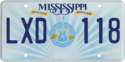 MS license plate LXD118