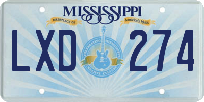 MS license plate LXD274