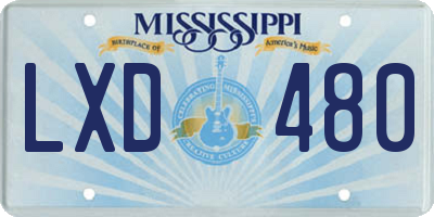 MS license plate LXD480