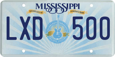 MS license plate LXD500