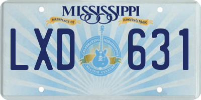 MS license plate LXD631