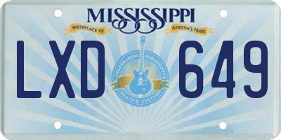 MS license plate LXD649