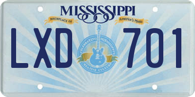 MS license plate LXD701