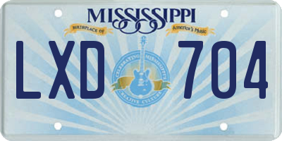 MS license plate LXD704