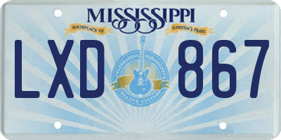 MS license plate LXD867