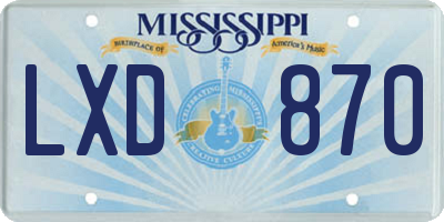 MS license plate LXD870