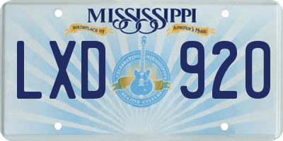 MS license plate LXD920