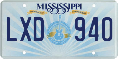 MS license plate LXD940