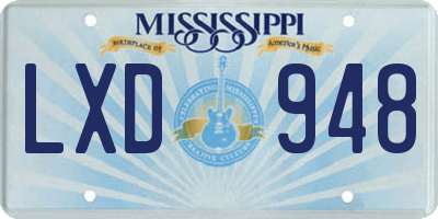 MS license plate LXD948