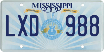 MS license plate LXD988