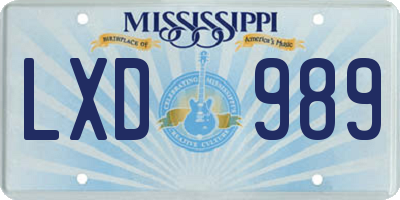 MS license plate LXD989