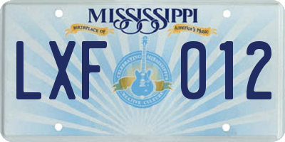 MS license plate LXF012