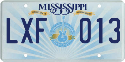 MS license plate LXF013