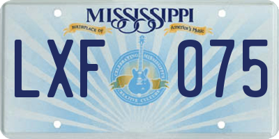 MS license plate LXF075
