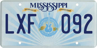 MS license plate LXF092