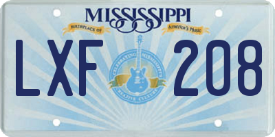 MS license plate LXF208