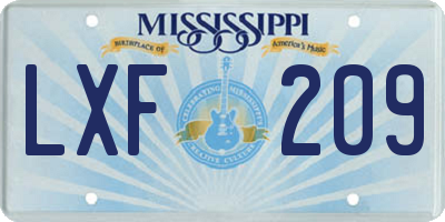 MS license plate LXF209