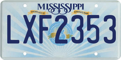 MS license plate LXF2353